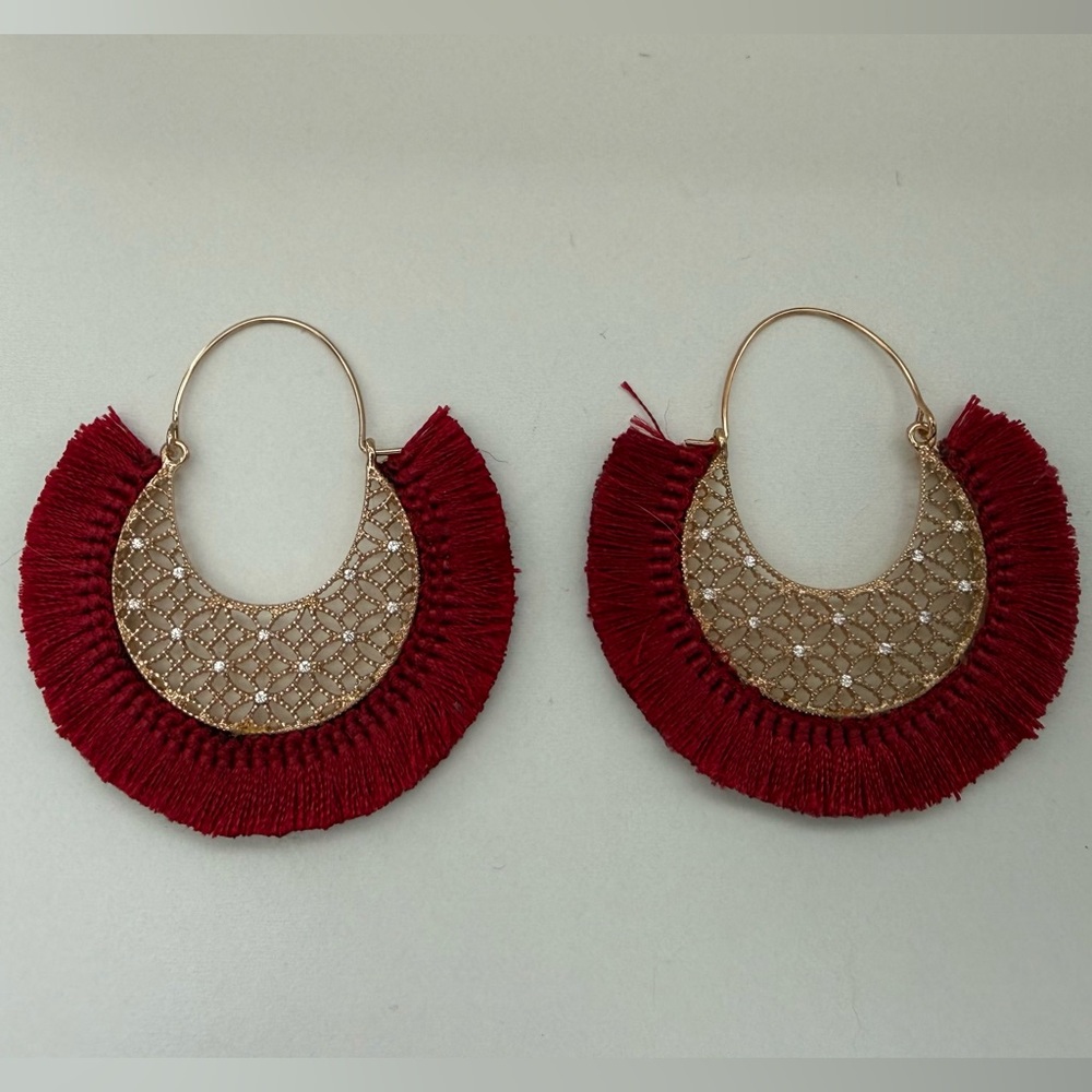 Elegant Red and Gold Hoop Earrings